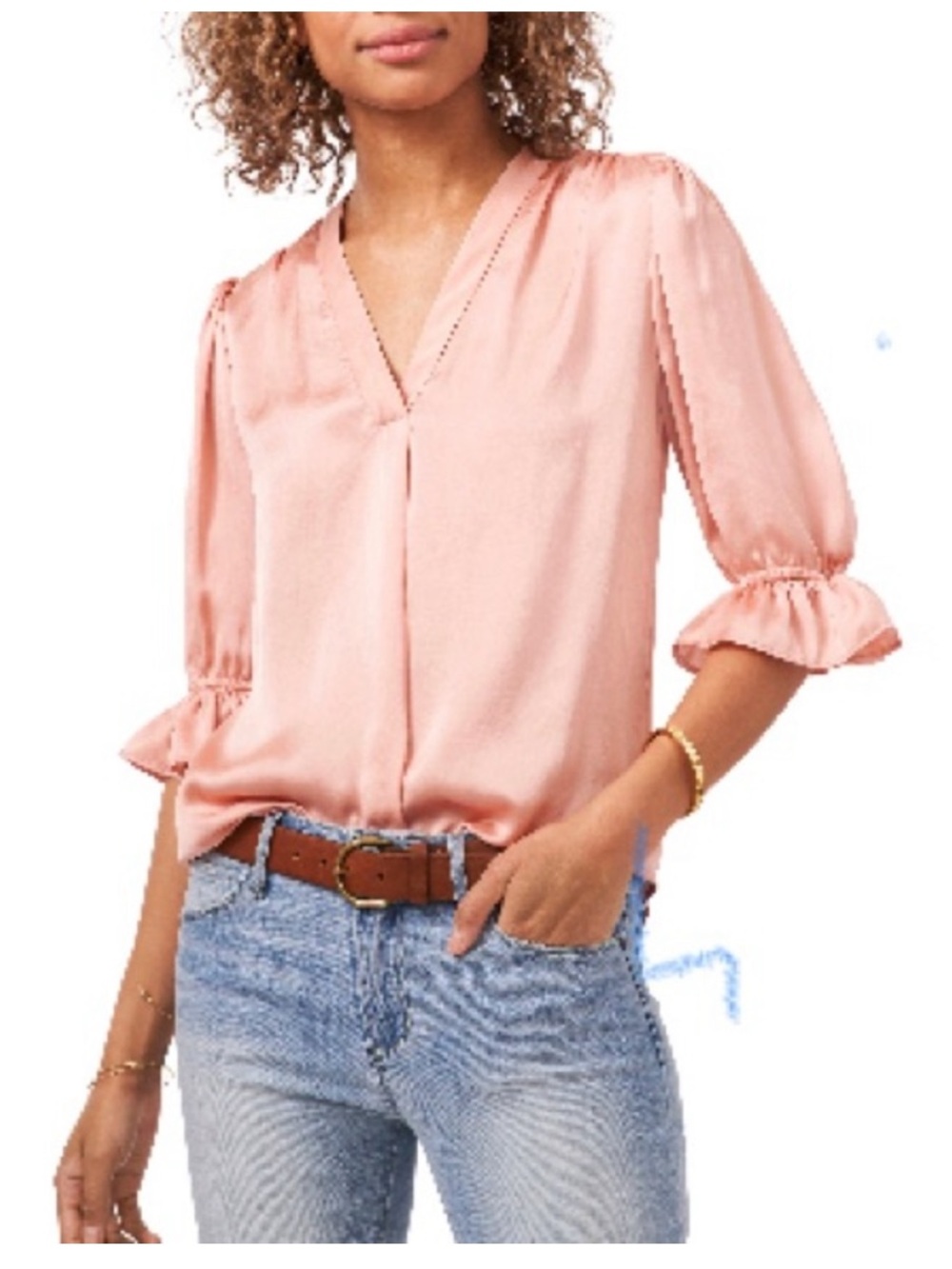 Vince Camuto Peach V-Neck Ruffle Sleeve Blouse